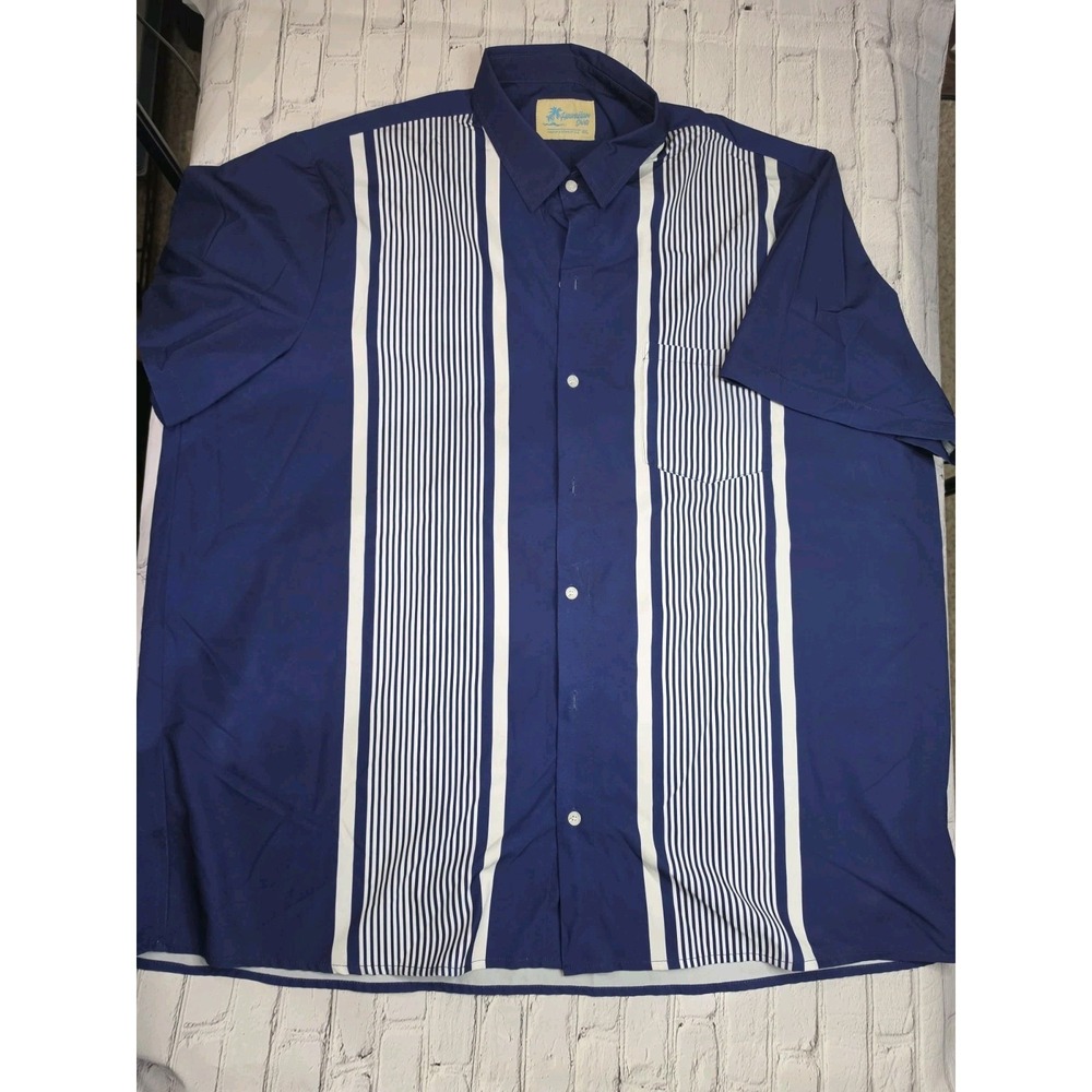 Mens 4XL Hawaiian Shirts Blue Button Down Short Sleeve Lightweight Bowling Shirt